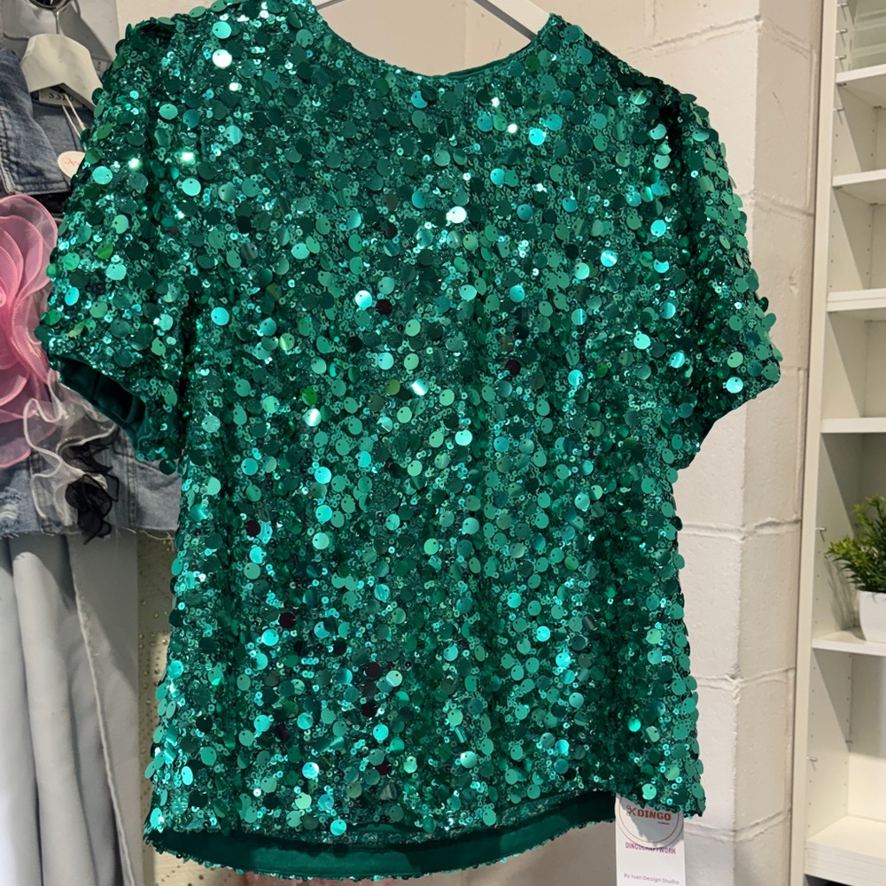 Emerald Sequin Short Sleeve Top